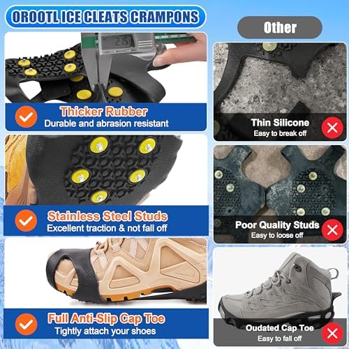 Ice Cleats for Shoes and Boots Ice Snow Grippers Anti-Slip Crampons 10 Studs Traction Cleat for Women Men Kids Hiking Fishing Walking Running Jogging