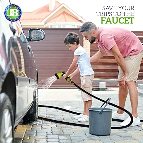 J&B XpandaHose 75ft Expandable Garden Hose, Lightweight, Brass Connectors | Ultra Strong 3750D fabric, 4-layer latex core, expands 3X, kink & leak-resistant, 10-pattern nozzle, storage bag