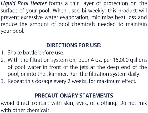 SpaChoice 1-Quart Premium Liquid Pool Heater Solar Cover in a Bottle | Liquid Solar Blanket for Pool, Helps Prevent Heat Loss, 4 ounces per 15,000 gallons of water every 2 weeks, Made in USA