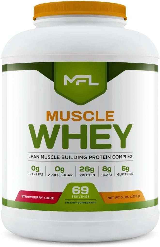 MFL Muscle Whey Protein l 28g of Protein l 8g BCAAs l Keto Friendly l Low Carbs l 5 lbs. (Vanilla Bean)