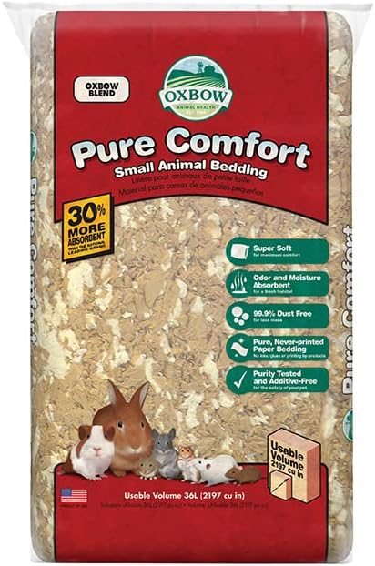Oxbow Small Animal Bedding, Hamster, Guinea Pig, Rabbit, White, USA, 36 L | Pure Comfort, Hamster Bedding, Guinea Pig Bedding, Low Dust, Virgin Paper, Litter Box, Bunny, Rats, Gerbils, Chinchillas