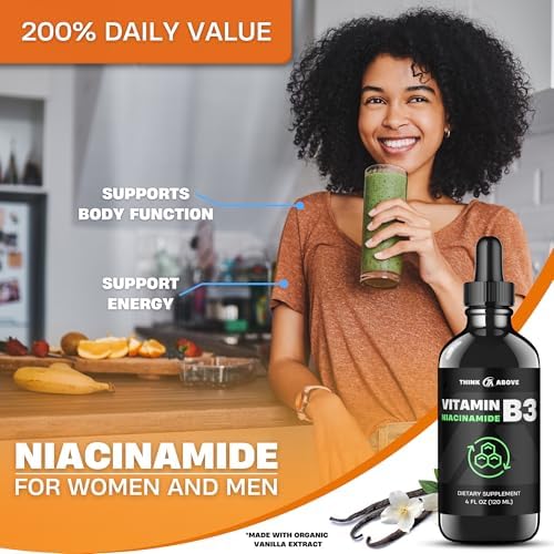 Think Above Vitamin B3 Niacinamide Liquid - Non Flush Form of B3 Niacin - Convenient Vitamin B3 Niacinamide Drops for Women and Men - Easy to