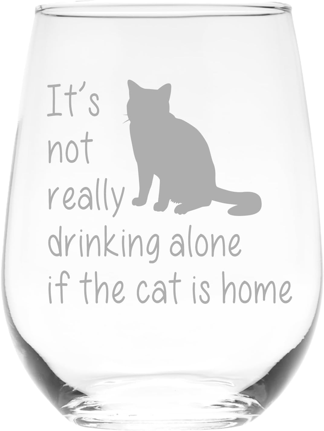 C M The Cat is Home Funny Stemless Wine Glass, Style C1 | Cat Themed Gift, For Women and Men, 17 oz