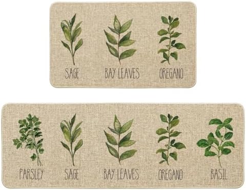 Artoid Mode Parsley Sage Oregano Basil Bay Leaves Decorative Kitchen Mats Set of 2