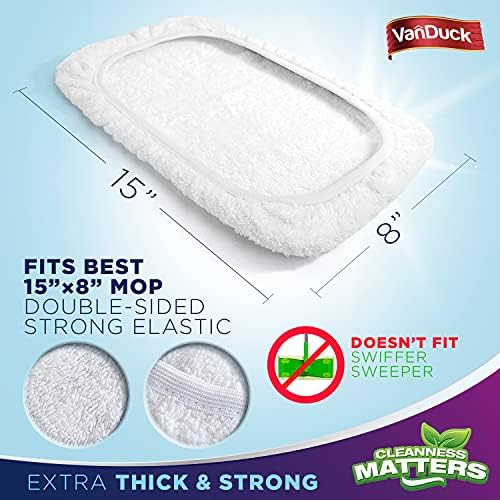 VanDuck 100% Cotton Terry Mop Pads 15x8 Inches, 3-Pack (Mop Not Included) | Reusable terry cloth mop covers, cotton replacement pads