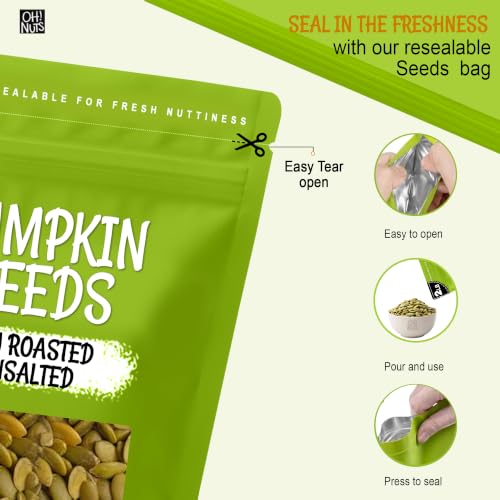 Oh! Nuts Pumpkin Seeds Roasted Unsalted 2lb Pepitas Dry Roasted Organic | Pumpkin seeds unsalted roasted - Pepitas protein power - Packed NY