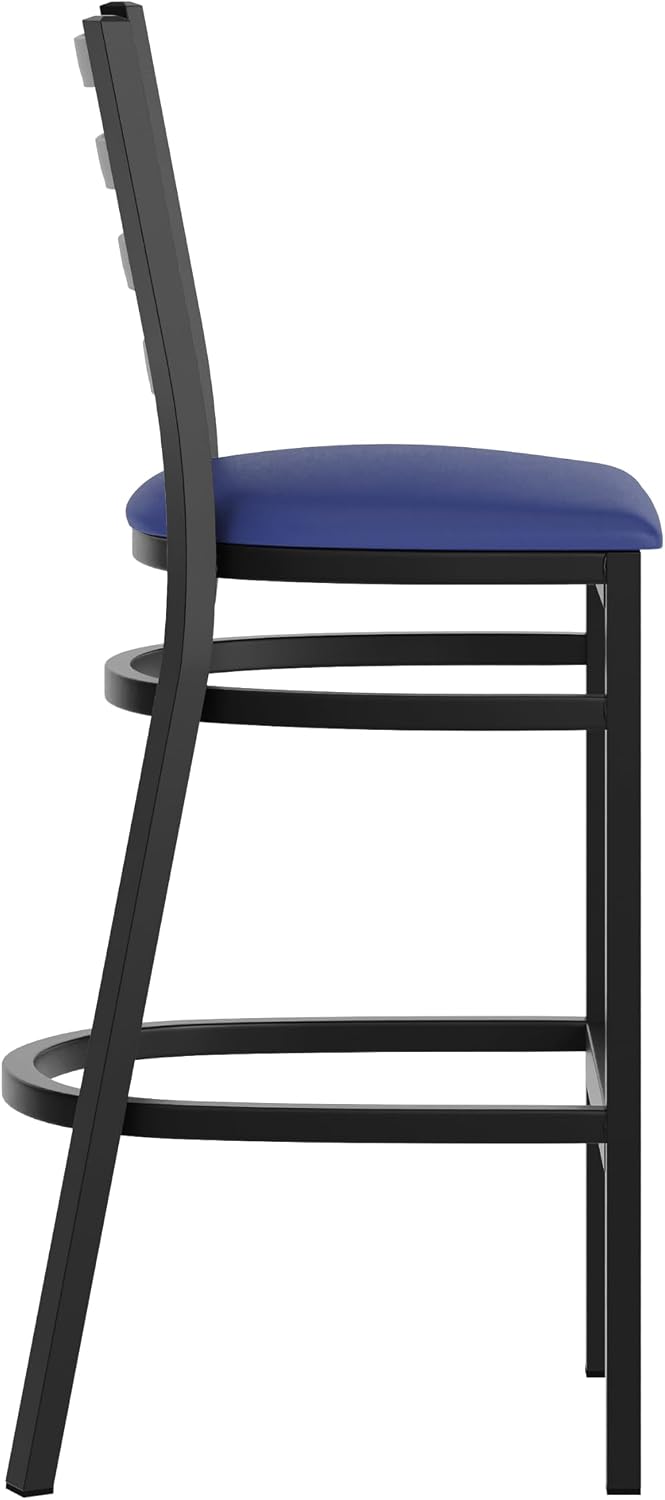 Flash Furniture Hercules Series Ladder Back Metal Restaurant Barstool, Modern Upholstered Armless Bar Height Chair for Restaurants and Kitchens, Black | Vinyl Upholstery, Durable Construction, Commercial Use