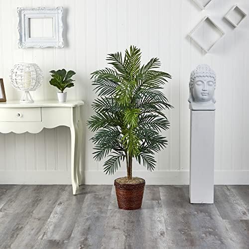 Nearly Natural 56 in Artificial Areca Palm Tree with Basket Floor Plant | Thirty-Two Lifelike Leaves, Wicker Basket Included