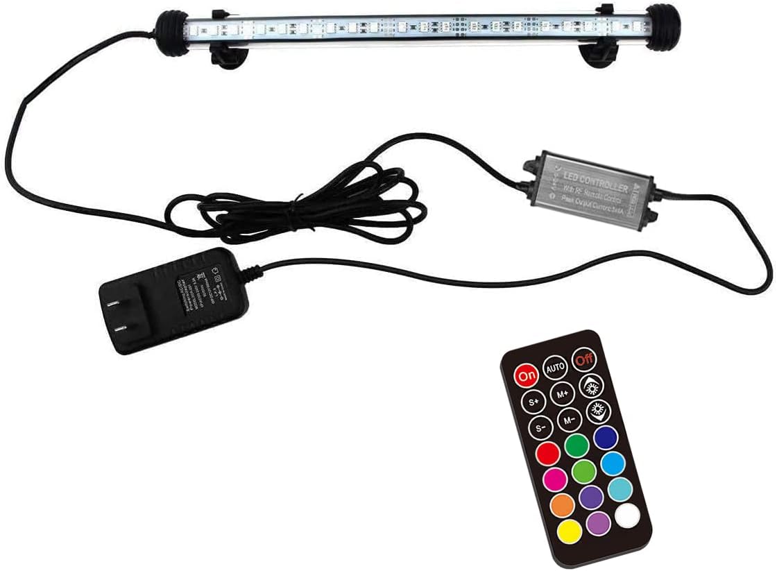 15 inches LED Aquarium Light, 2.5W Fish Tank Light Underwater Light Submersible Crystal Glass Lights, 21 LED Beads 12 Colors 19 Modes Brightness Adjustable Memory Function IP68 Waterproof