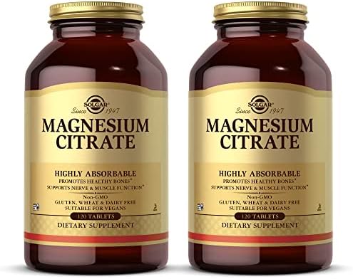Solgar Magnesium Citrate - 120 Tablets, Pack of 2 - Promotes Healthy Bones, Supports Nerve & Muscle Function - Highly Absorbable - Non-GMO, Vegan, Gluten Free, Kosher - 120 Total Servings