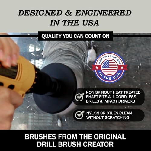 Drillbrush Electric Nylon Drill Brush Attachment Set for Bathroom Cleaning | Power Scrubber Brush Kit for Bathtub, Shower & Tile - Grout Cleaner Kit - All-Purpose Household Cleaning Brushes for Drill