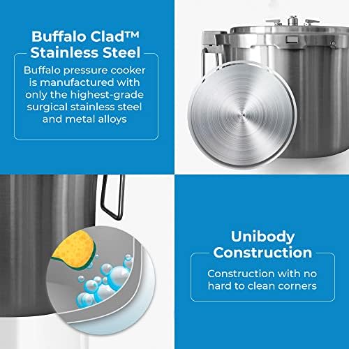 Buffalo 15 Qt Pressure Cooker Stainless Steel - Large Stove Top Canner | 15 Quart Pressure Canners for Canning - Easy to Clean Pressure Canning Pot with Lid - Can Cooker - QCP415