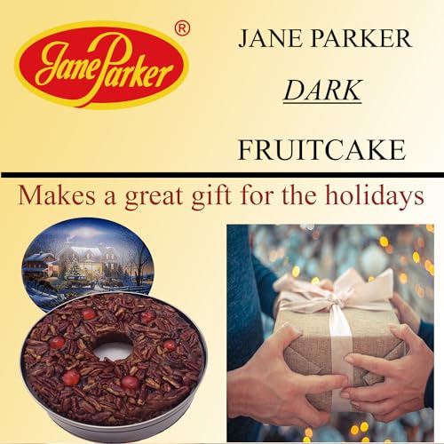 Jane Parker Fruitcake Dark Fruit Cake 3 Pound (48 Ounce) Ring in a Collectible Holiday Tin (Colors may vary) -Holiday Cake-Christmas Cake-The Best