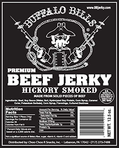 Buffalo Bills 16 Oz Hickory Smoked Premium Beef Jerky Pieces in Random Size | Selling Beef Jerky Nationwide Since 1990, Made In The USA, 100% US Beef, Marinated In Soy Sauce, Garlic, And Black Pepper