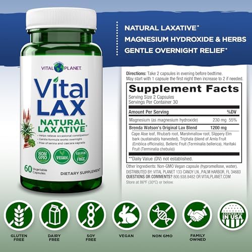 Vital Planet - Vital Lax Natural Laxative Cleanse Supplement for Occasional Constipation, with Magnesium Hydroxide, Slippery Elm, Aloe