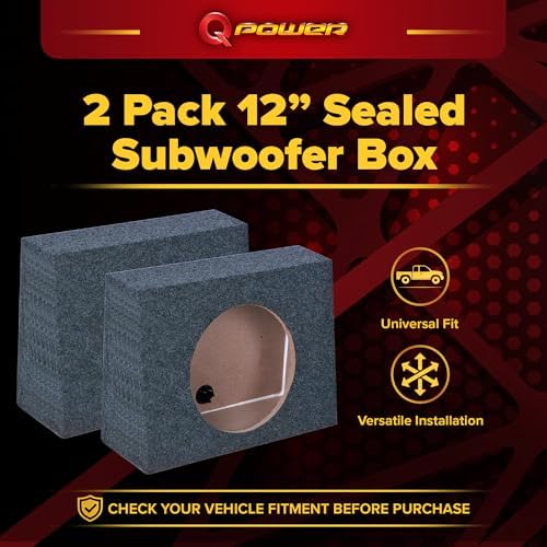 QPower QTW12 Single 12" Sealed Car Audio Subwoofer Sub Box Enclosures, Pair