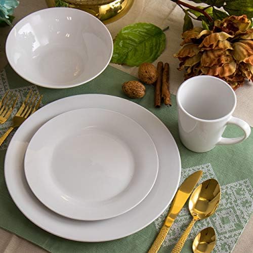 Elama Cara 16 Piece Round Porcelain Dinnerware Set in White