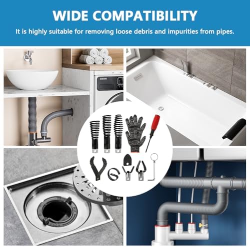 8-Piece Drain-Snake Drill Attachments for 1-4" Pipes, Cutter and Auger Set Compatible with 50FT-100FT Electric Drain-Snake Cable