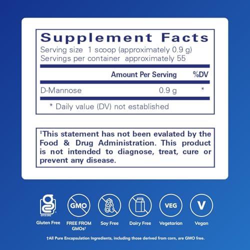Pure Encapsulations D-Mannose Powder - for Urinary Tract Support - Urinary Tract Support & Bladder Health* - Easy Dissolve Powder - Non-GMO & Vegan - 1.76 oz | Dissolvable Supplement for Urinary Tract Support*, Urinary Tract Support, Supports Healthy Uri…