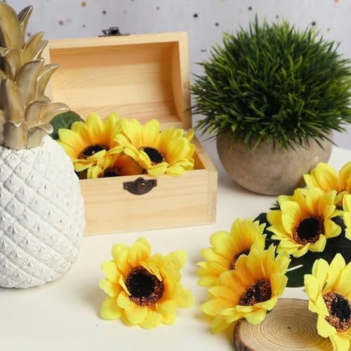 25PCS Fake Sunflowers Heads, 2.8" Artificial Silk Flowers | DIY Crafts Wedding Home Decor, Birthday Party Floral Supplies, Bright Yellow Blooms