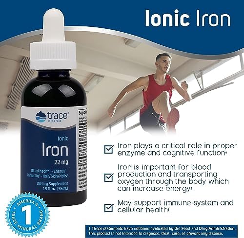 Trace Minerals Iron Liquid Supplement, 22 mg Ferrous Sulfate, 1.9 fl oz | Gentle on the stomach, High-absorption ionic form
