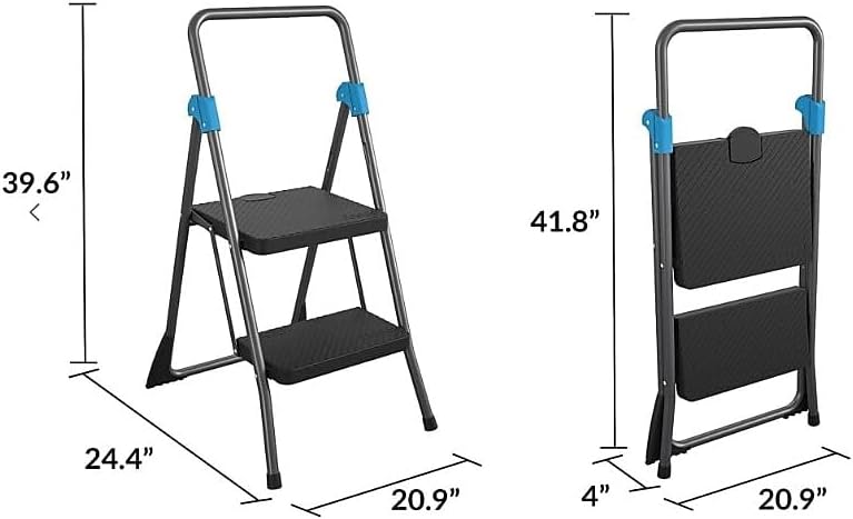 Cosco Commercial 2-Step Folding Stool, 300 lb Capacity, 20.5 x 24.75 x 39.5, Gray