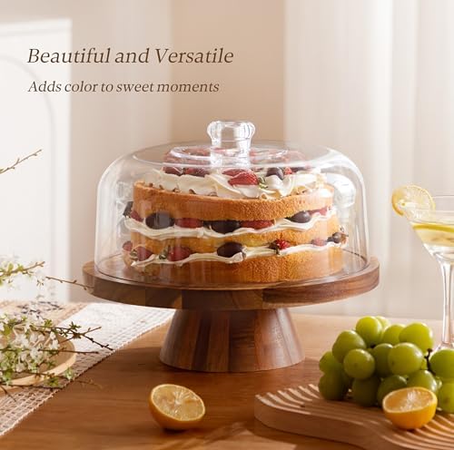 HBlife Cake Stand with Lid (12.2"), Multifunctional Cake Stand with Acrylic Dome, Acrylic 6-in-1 Cake Plate Display Stand with Cover for Baking Gifts, Birthday Kitchen Parties, Weddings