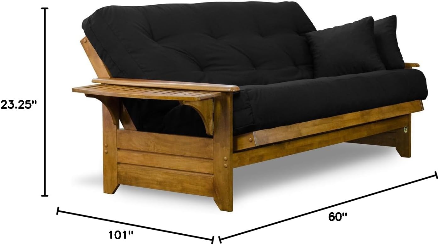 Brentwood Tray Arm Futon Sofabed Set - Queen Frame, 8" Microfiber Fudge Mattress, Heritage Finish