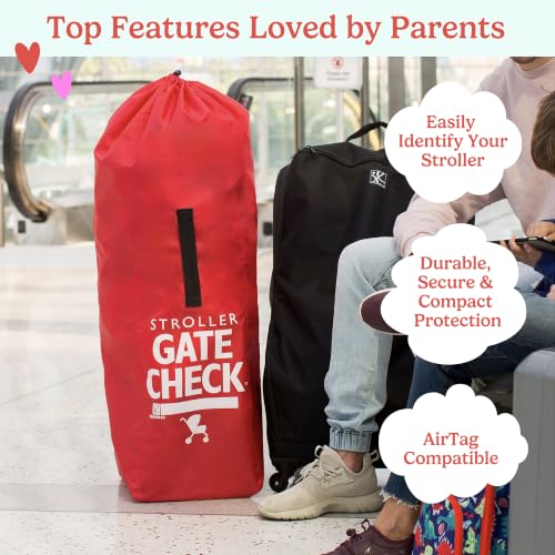 J.L. Childress Gate Check Bag for Umbrella Strollers - Travel Bag for Airplane, Fits Most Single Umbrella Baby Strollers, Airport Accessories for Gate Check, Flying Essentials - Red