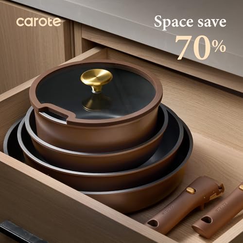 CAROTE 21pcs Pots and Pans Set, Nonstick Cookware Set Detachable Handle, Induction Kitchen Cookware Sets Non Stick with Removable Handle