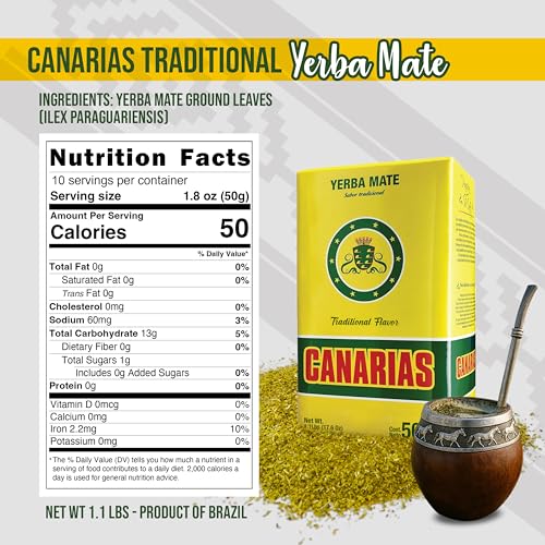 Canarias Yerba Mate Traditional Ground Leaf Tea 500Gr 1.1Lbs | Fine Cut No Stems Rich and full-bodied mate made for gourd and bombilla preparation