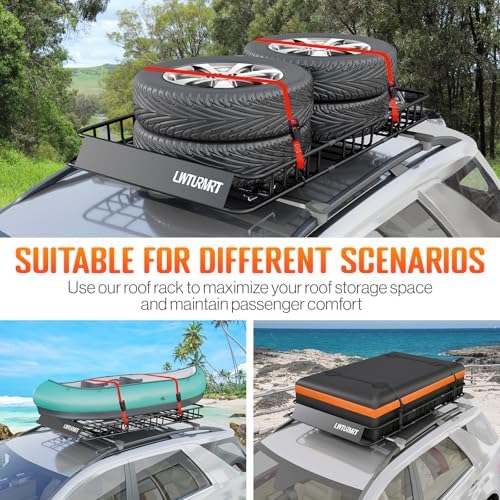 LWTURMRT 64 x 39 Inch Universal 300LB Heavy Duty Roof Rack Cargo with Cargo Net, Car Top Luggage Holder Carrier Basket for SUV