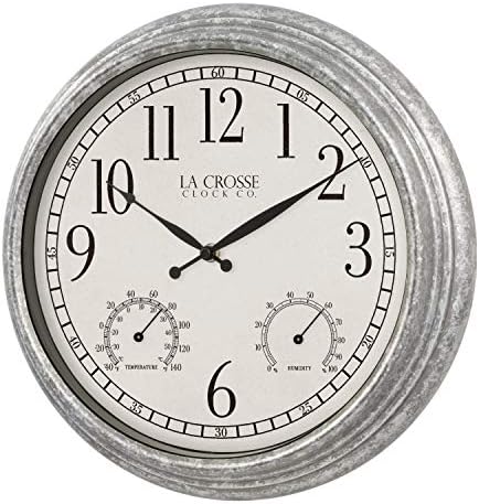 La Crosse Clock 433-3236 14-inch Silas Indoor/Outdoor Galvanized Analog Quartz Wall Clock