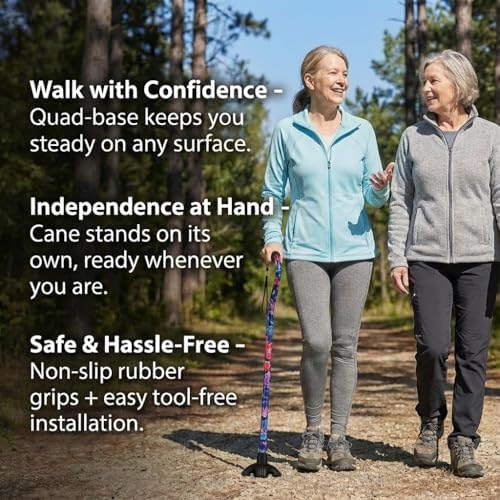 NOVA Stand Alone Quad Cane Tip – Extra-Wide Self-Standing Rubber Base with Non-Slip Grip Traction