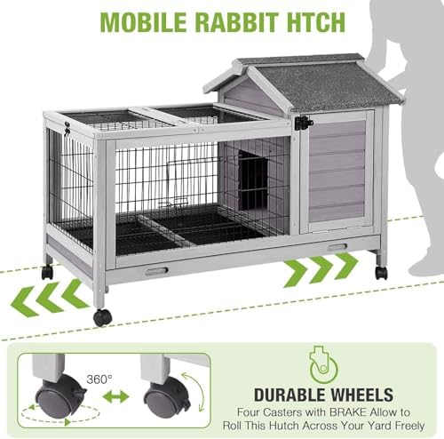 Outdoor Rabbit Hutch Indoor Bunny on Wheels Large Guinea Pig Cage with Run for Any Small Animals,Removable Pull Out Tray