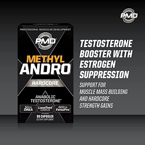 PMD Methyl Andro Hardcore Testosterone Support - 90 Capsules | DHEA and FenuPro, Lean Muscle and Strength Gains Support