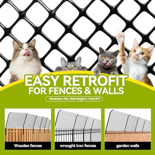 Cat Fence Outdoor Barrier 33FT, Cat-Proof Fence Topper System | Anti-Climb Fence Extender for Existing Fence, Cat Proof Netting for Wood, Metal