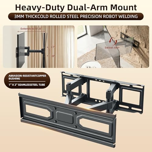 Outdoor TV Enclosure, Fit for 32-55 Inch TV, Solid Wood Wall-Mounted TV Cabinet with Dual-Arm Steel Bracket, Includes 600D TV Cover (Walnut Color)