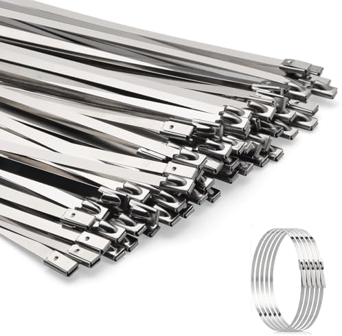 Metal Zip Ties 100 PCS 11.8 Inch 304 Outdoor Stainless Steel Zip Ties | Rust & Corrosion Heat Resistant features Heavy Duty Self-Locking Zip198 lbs