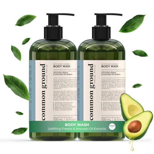 COMMON GROUND Natural Body Wash - Paraben & Cruelty Free, Vegan, Plant-Based, Botanical Freesia Scent & Avocado Oil Extracts - All Skin Types