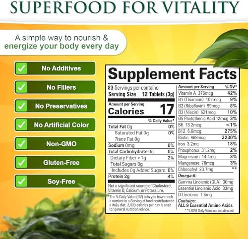 Sunlit Best Organic Spirulina Tablets, Pure Natural Superfood Pills 1000 CT | USDA Certified, 60% Vegan Protein, 18 Amino Acids, Chlorophyll Antioxidants Enzymes, Non GMO, Immune Liver & Energy Support