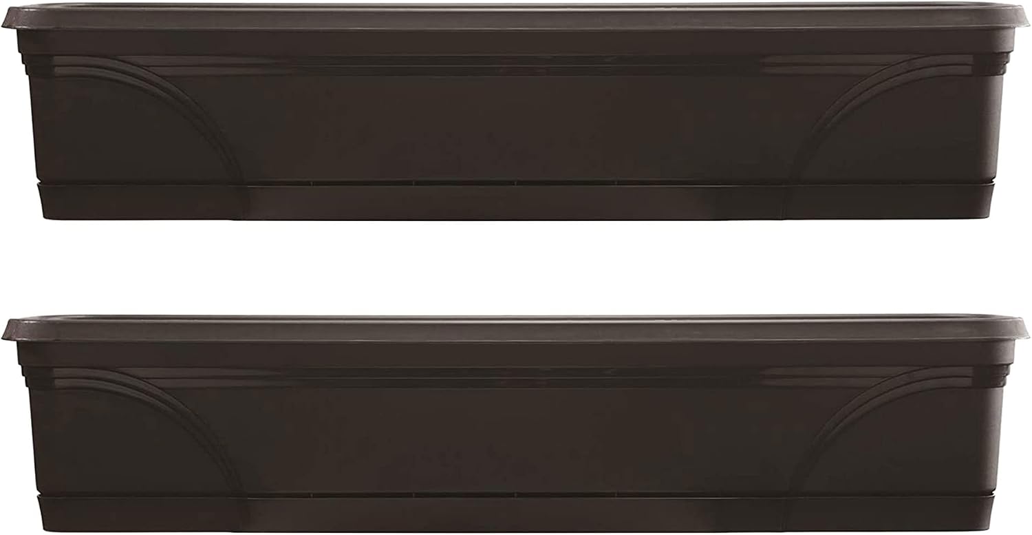 Southern Patio Rectangular Garden Box Planters, Black, 36 x 8 Inch, 2 Pack