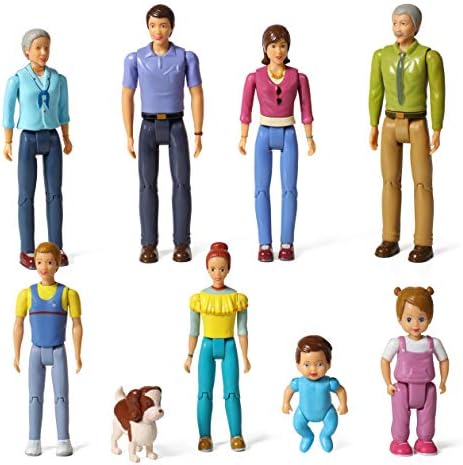Beverly Hills Doll Collection Sweet Lil Family Friends Figures - New Addition Set of 9 Dollhouse People - Grandma, Grandpa, Mom, Dad, Sister, Brother