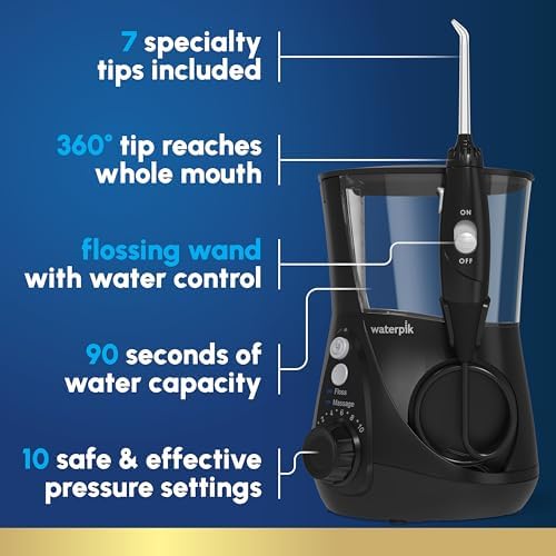 Waterpik Aquarius Countertop Water Flosser with 10 Settings, 7 Tips, White | For Daily Home Gum Health, Dental Braces, Implants, Teeth Cleaning, Multiple Users, ADA Accepted WP-660 Packaging May Vary