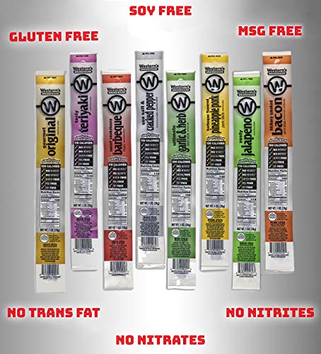 Western's Smokehouse Meat Sticks Variety Pack of 20 – 8 Flavors of Pork and Beef Jerky Sticks - Gluten-Free, MSG-Free, Soy-Free, No Nitrates