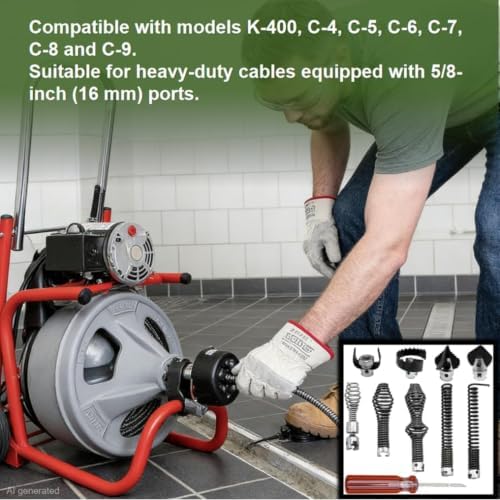 10PCS K-400 Drain Snake Drill Attachment Kit - 5/8 Inch Auger Cutter Heads & Spiral Tips Set for K-400 C-4/C-6/C-7/C-8/C-9