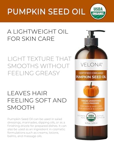 velona USDA Organic Pumpkin Seed Oil - 8 fl oz, Cold Pressed, with Pump