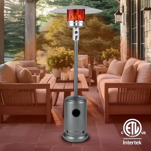 Fire Sense 61130 Patio Heater with Wheels, 48,000 BTU, Aqua Blue | Electronic Ignition System, Portable Outdoor Propane Heater, All Seasons