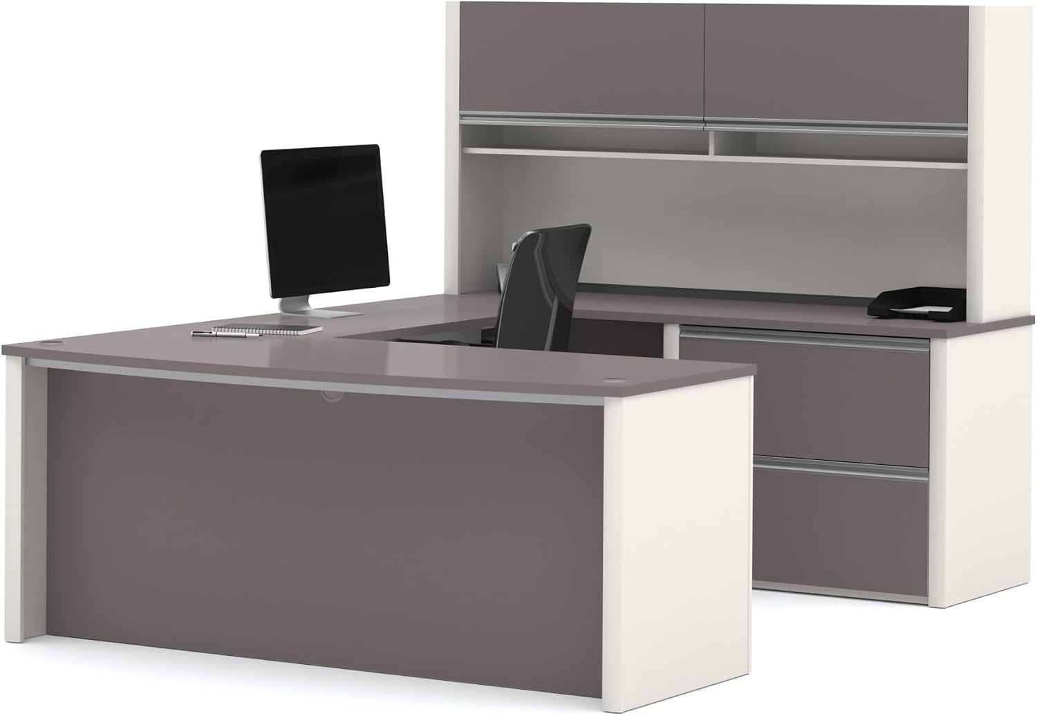 BESTAR Connexion U-Shaped Workstation with Two Oversized Pedestals, Slate/Sandstone | With Two Oversized Pedestals