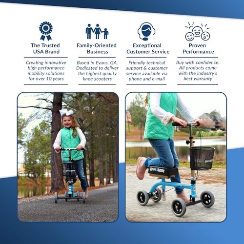 KneeRover Kids Knee Walker, Light Blue - Child Knee Scooter, for Small Adults, Foot Surgery & Broken Foot, Ankle Injuries